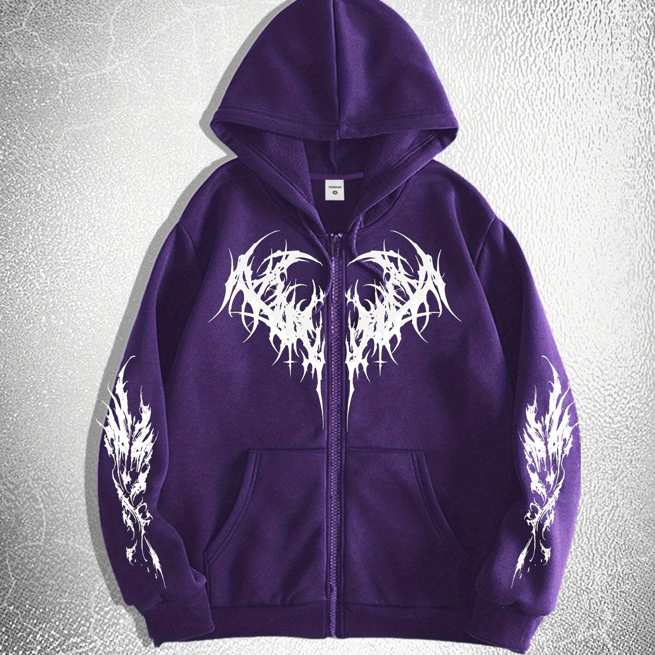 TEMU Men's Gothic Dark Style Printed Zip-up Hoodie, A Fashionable Streetwear Zip-up Hoodie Suitable For Casual Occasions, To Pair With Trendy Outfits
