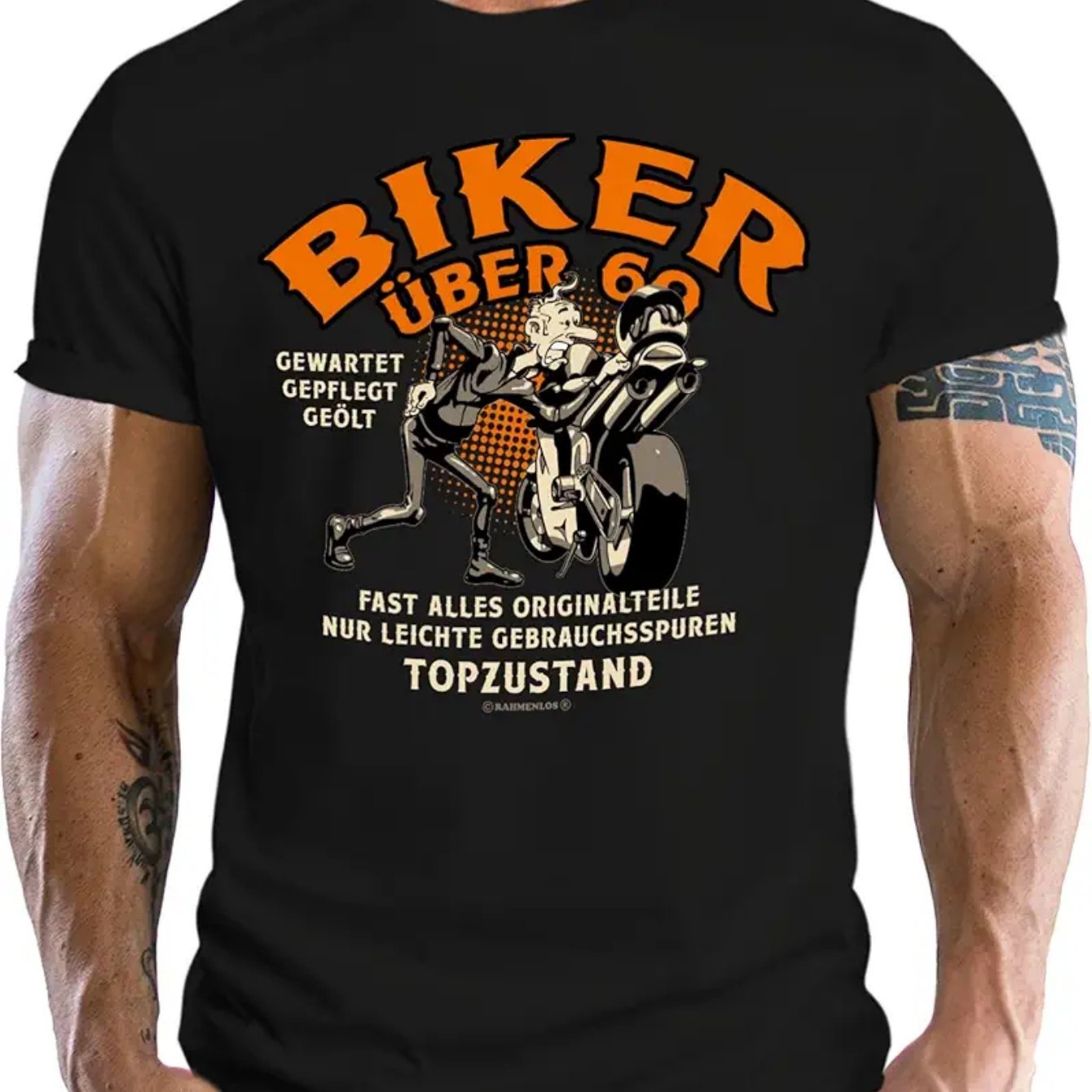 E-shop Herren 60. Geburtstag Biker T-Shirt - Motorradfahrer Grafik mit niederländischem Text - Humorvolle Kleidung für 60 Jahre Motorradfahren -
