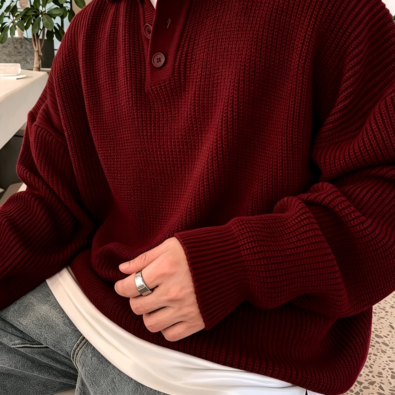 TEMU a polo da in maglia lenta stile inverno, taglie forti, top casual oversize, caldo, , polo, maniche lunghe