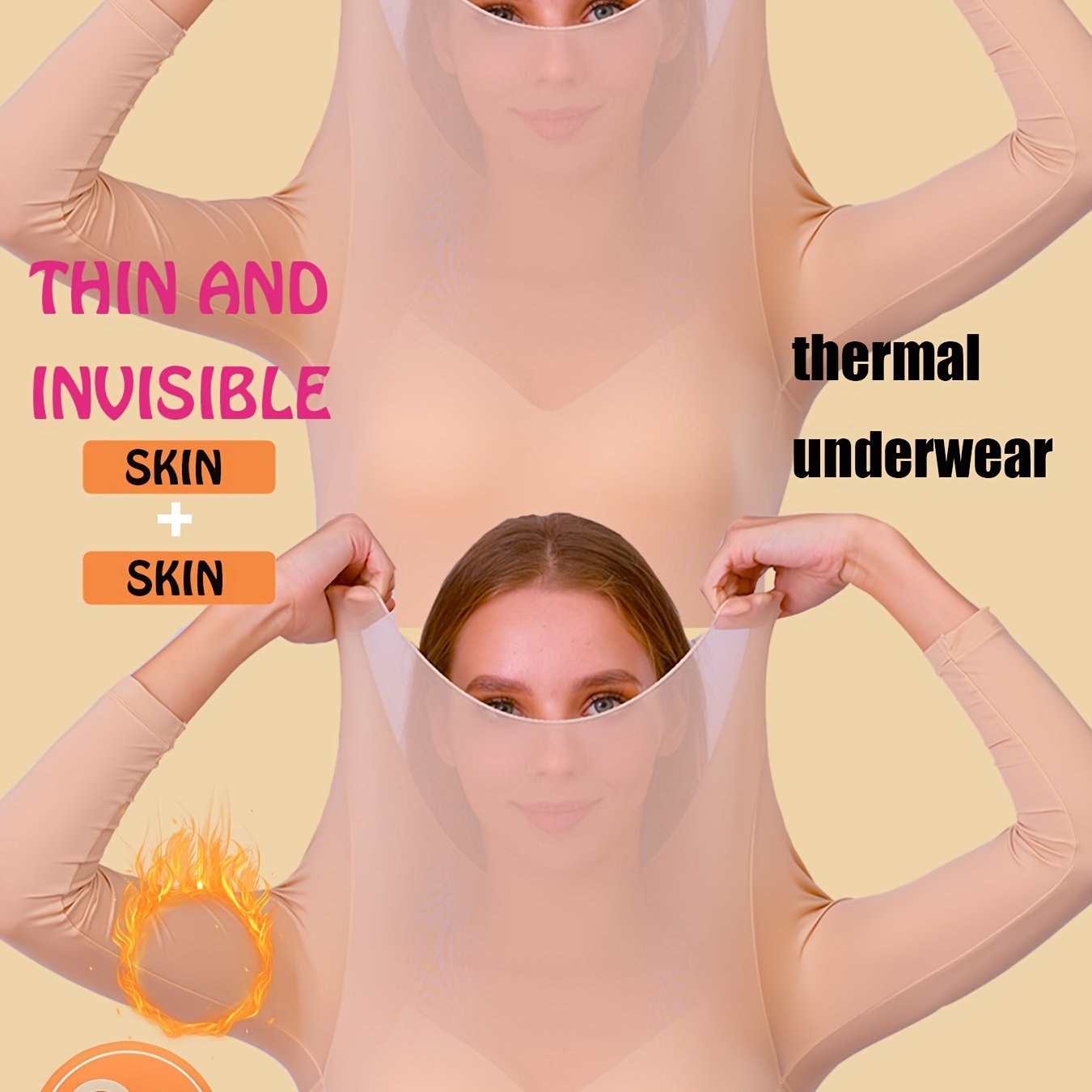 TEMU 2 Pcs Thermal Underwear, Long Round Neck Stretchy Top, Women's Underwear & Lingerie For Fall &