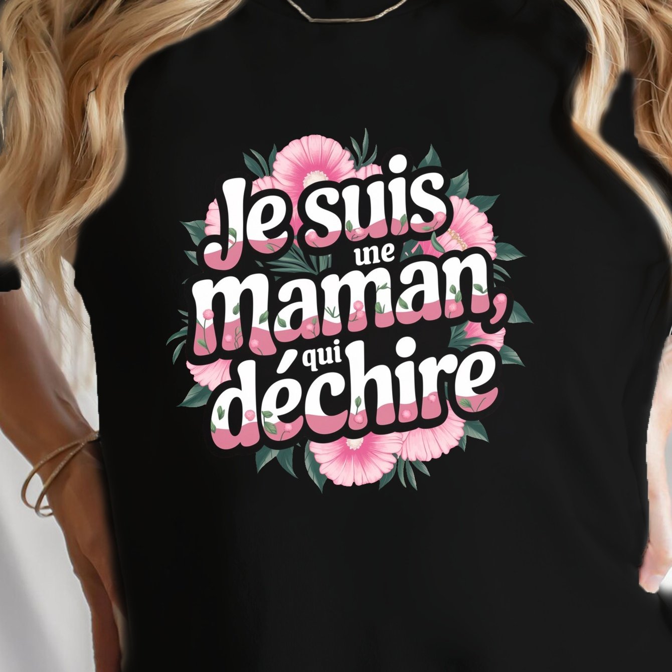 TEMU Chemise pour Femmes " une Maman qui Pleure" avec en Français et Imprimé Floral Géométrique - T-Shirt Décontracté à Col Rond et Manches Courtes