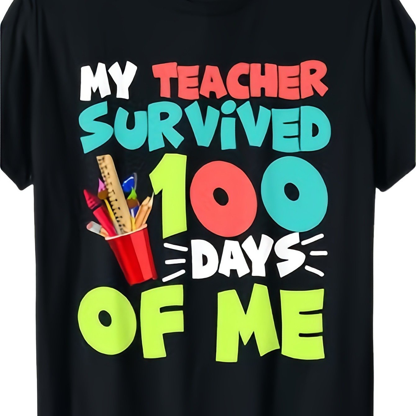 TEMU Boys Girls Kids Gift 100 Days Of School T-shirt The Best Holiday Gift For Boys And Girls, Comfortable Soft Cotton Top T-shirt