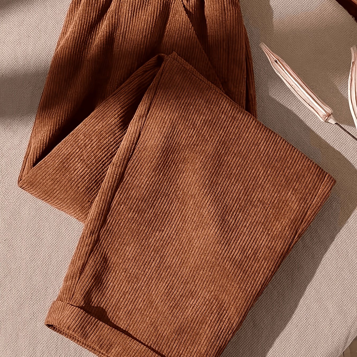 TEMU Autumn Winter Women's Corduroy New Straight-leg Pants Suitable For Casual And Work With Elastic Waist And Pockets Women's Trousers