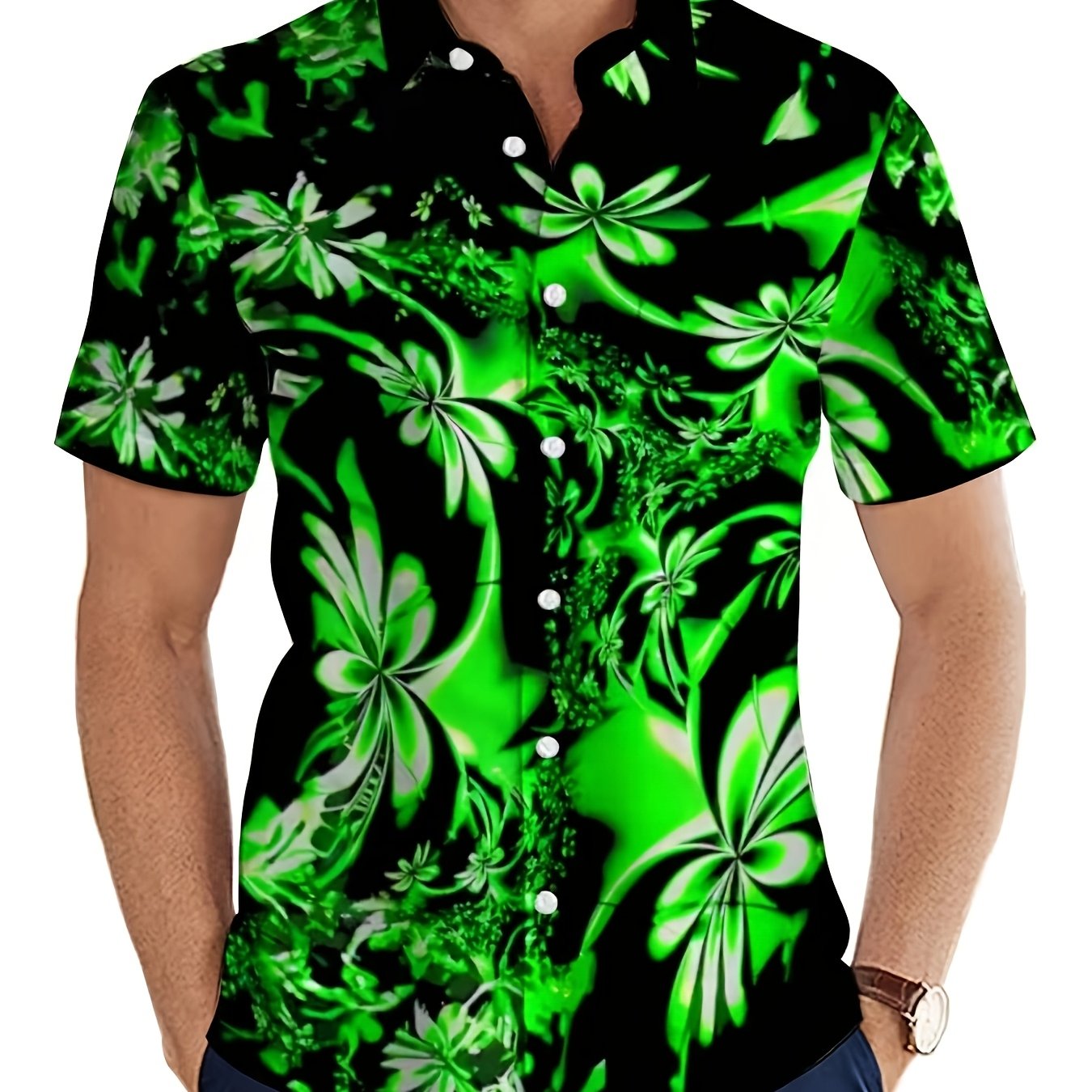 TEMU Men's Tropical Short-sleeve Shirt, Hawaiian Style Short Sleeves, Suitable For Casual Parties And Vacations, Men's Gift