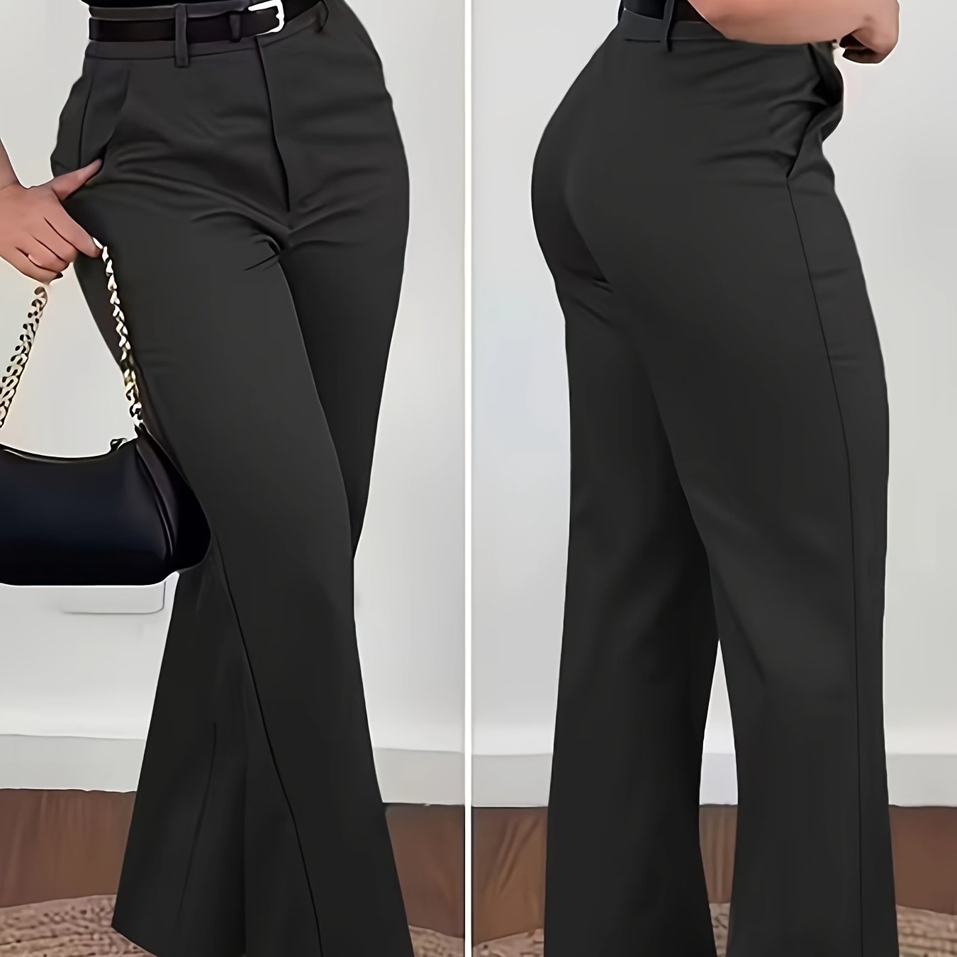 TEMU Elegant, Fashionable, And Retro Micro-flared Women's Trousers, Casual Daily Commuting Professional Solid Color Women's Long Pants, Suitable For