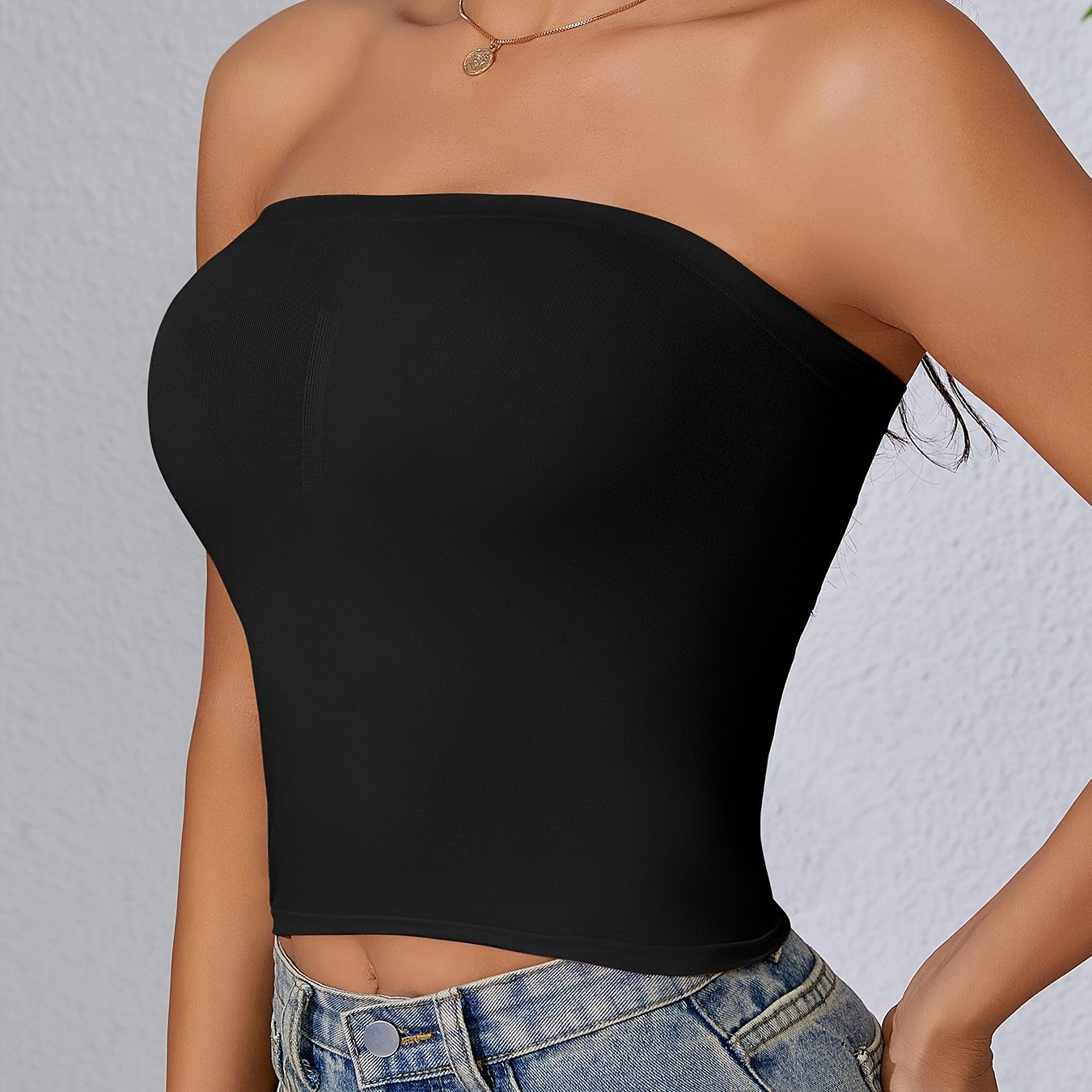 Image of Seamless Strapless Bralette, Anti-slip Backless Base Layer, Women's Strapless Top For Layering Or Wearing Outside, One-shoulder Wrap Bustier
