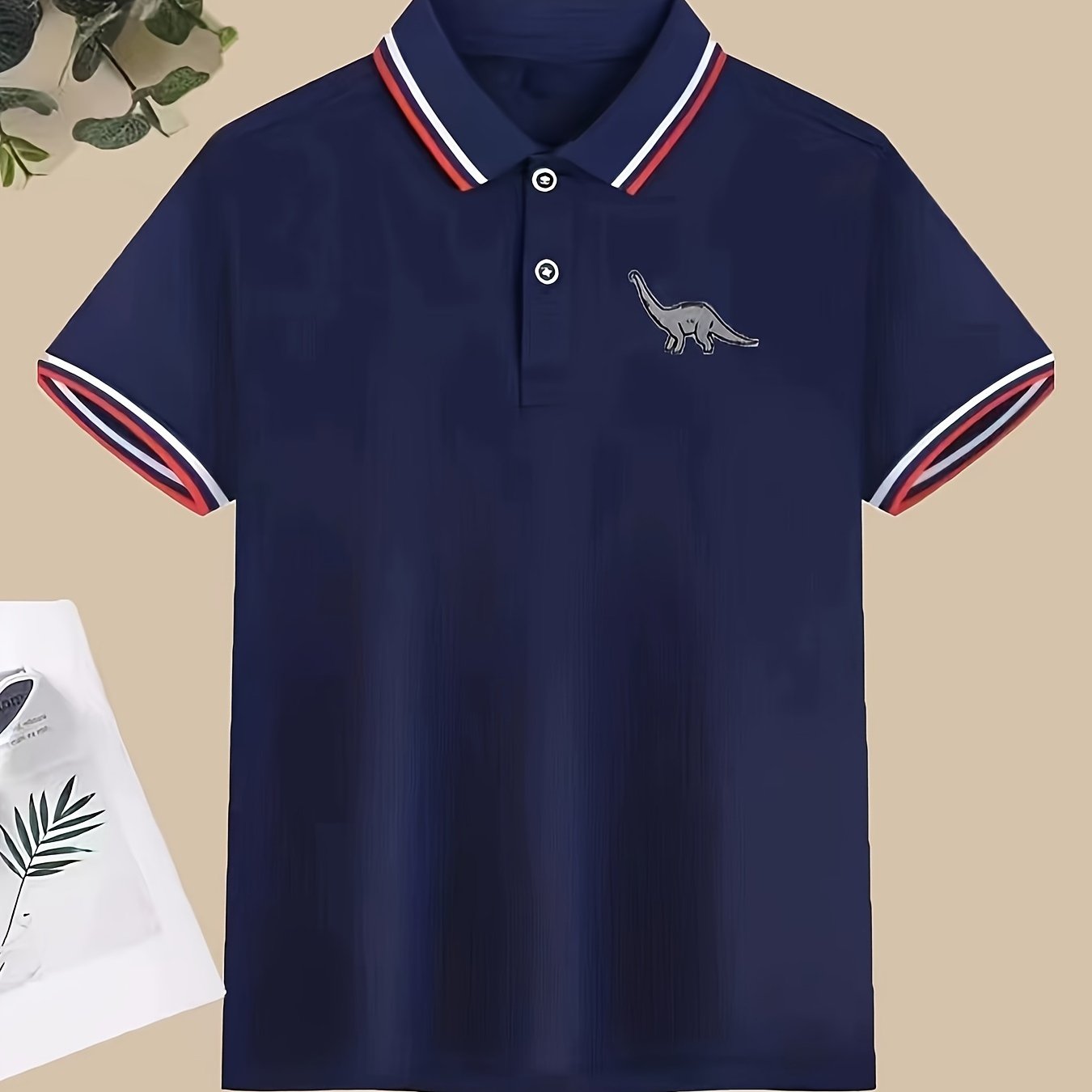 Boys' Short-sleeve Shirt With Ribbed Collar, Casual T-shirt