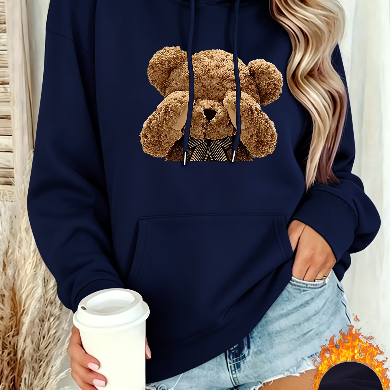 TEMU Women's Stylish Hooded Drawstring Sweatshirt For Autumn And Winter, Featuring Printed Designs, Suitable For The , Women's Apparel