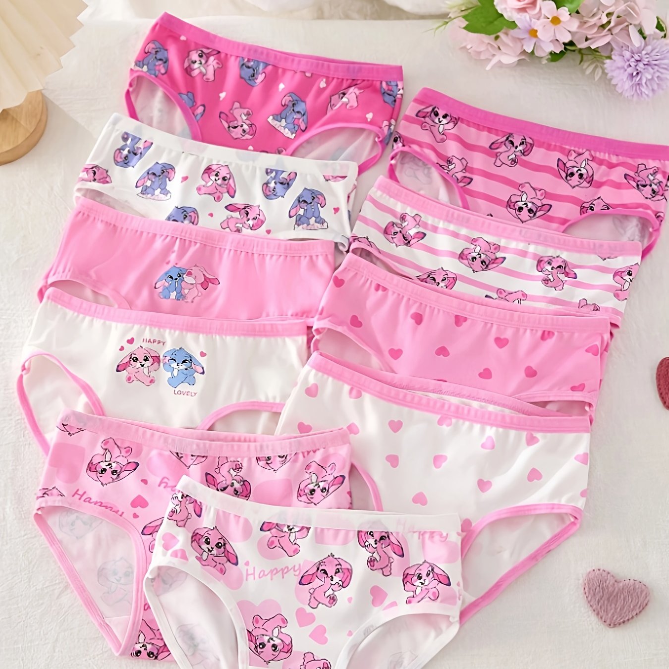 E-shop Dingguagua 10-teiliges Set Mädchen-Strick-Dreiecksslips mit niedlichem Tiermuster, Ganzjahreskleidung, bequemer hautfreundlicher Stoff, dick