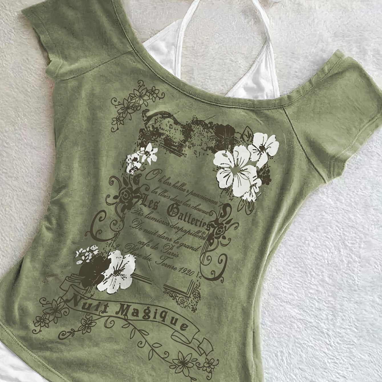 Fashion Women's Halter Neck Tie-strap Printed Comfortable T-shirt