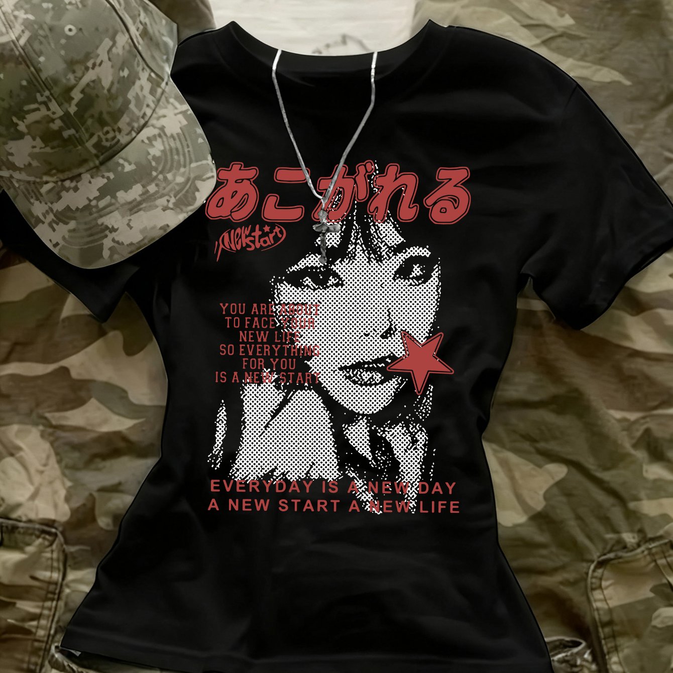 TEMU 00008-y2k Trendy Cool Illustration Print Short-sleeved Round Neck Casual Slim-fitting Women's T-shirt-ldh869