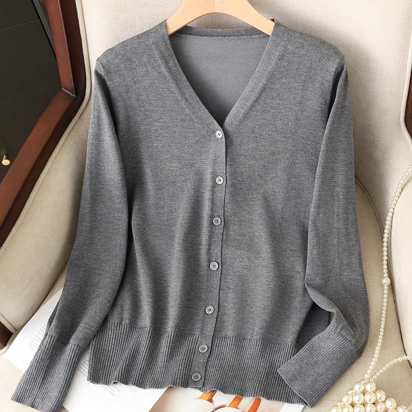 E-shop Damen-Strickjacke-Cardigan-Outfit in Übergröße, 1XL-4XL, für Frühling/Sommer, dünn, lässig, mit langen Ärmeln