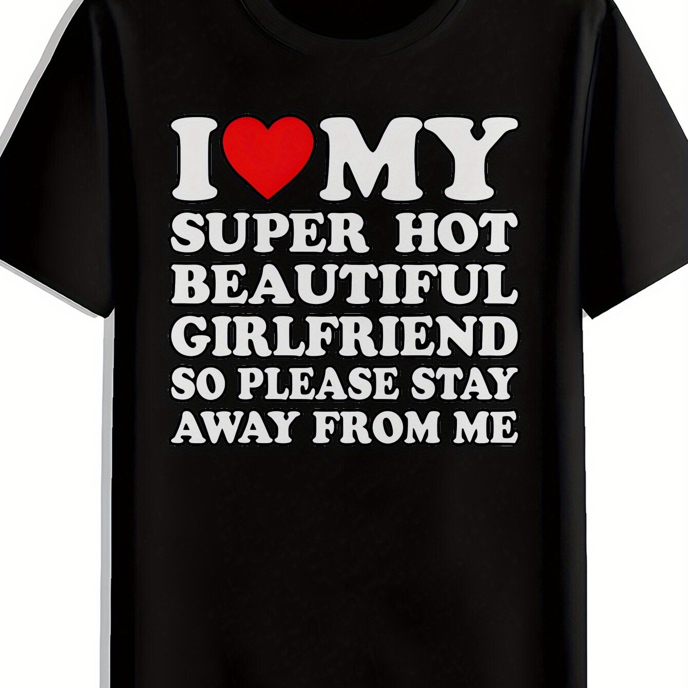 TEMU Men's Casual Crew Neck T-shirt In Black With Red Heart Print, Versatile Design, Perfect Gift For Him