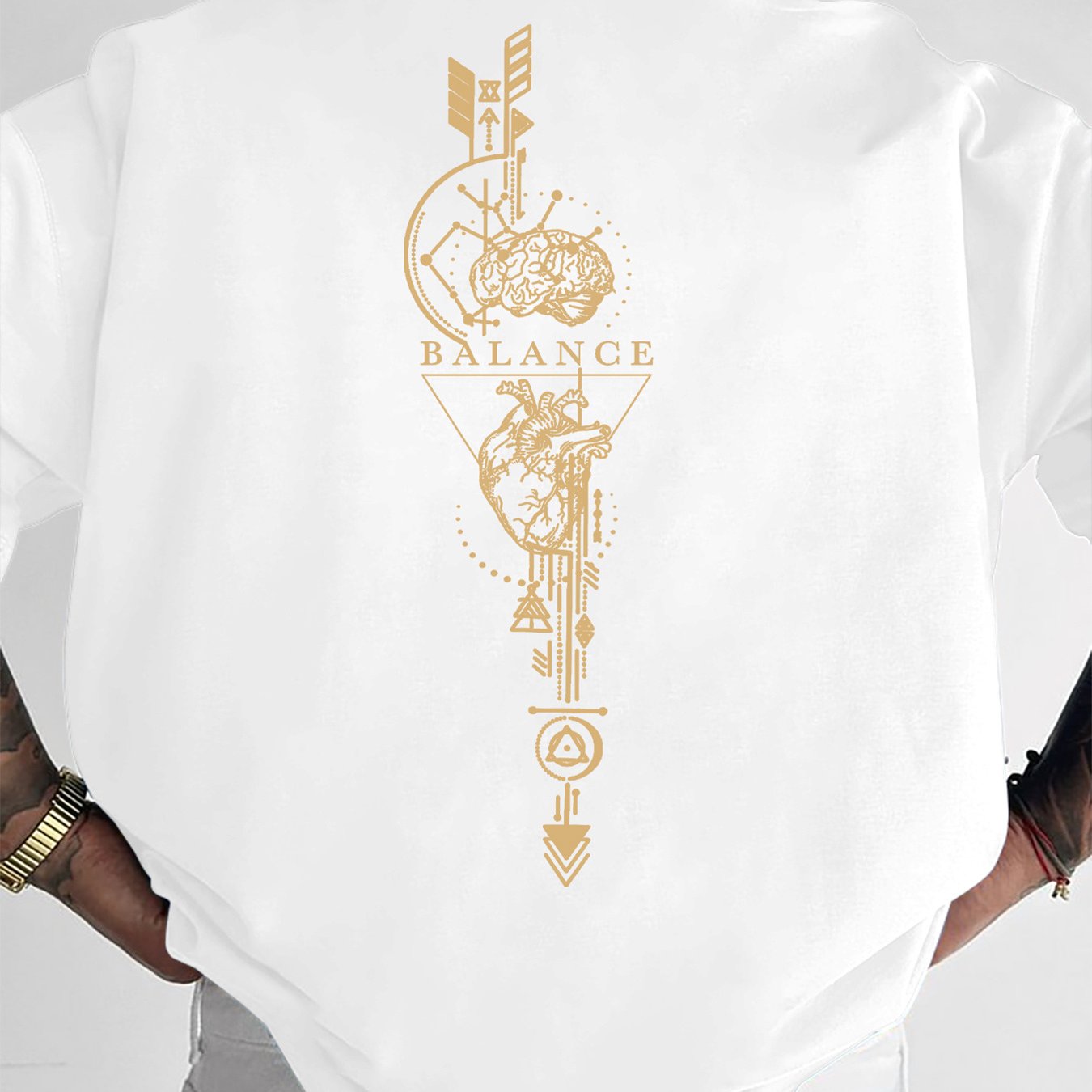 TEMU Men's T-shirt Featuring A Trendy With Geometric Patterns And A In English