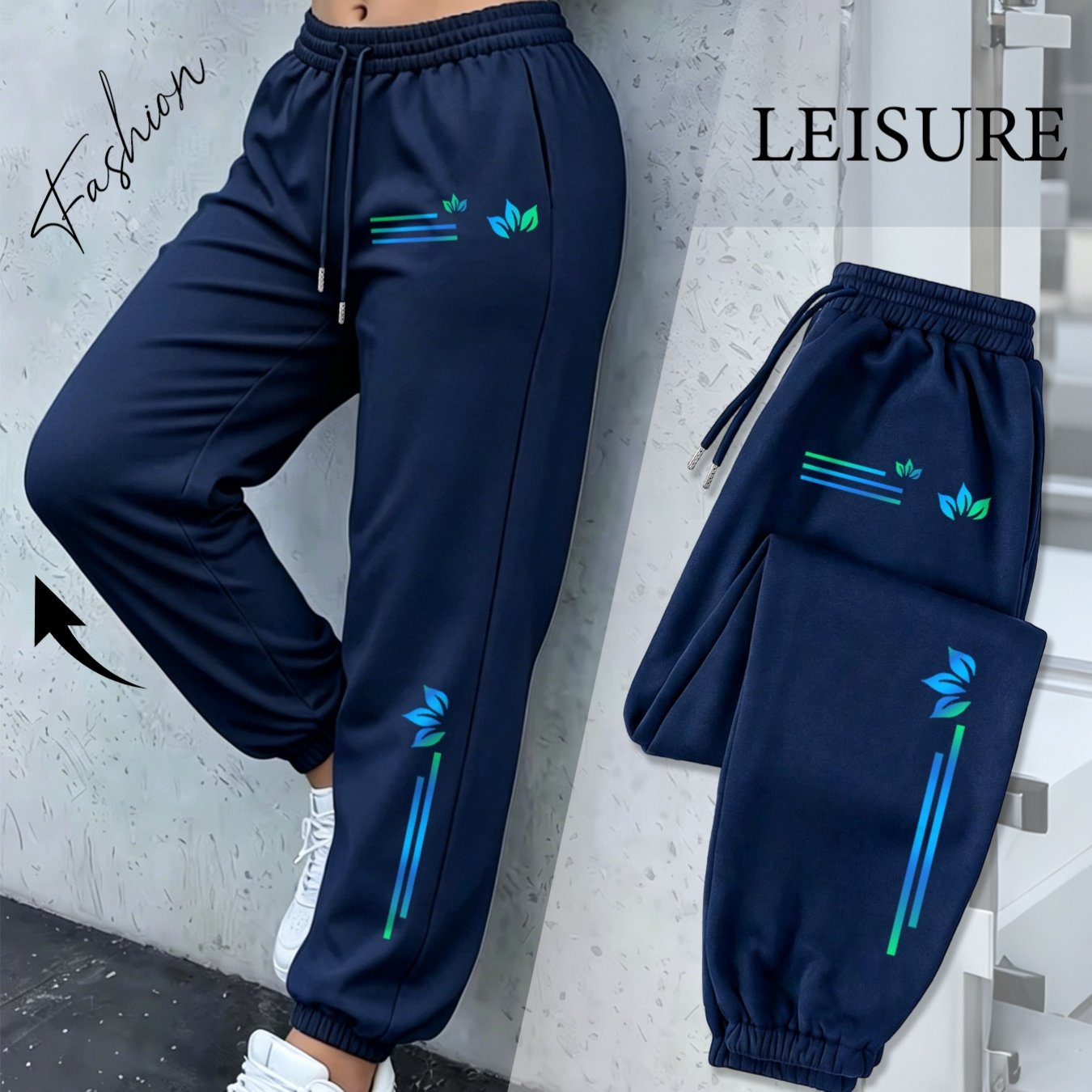 TEMU Women's Artistic Print Drawstring Elastic Waistband Loose Fit Trendy Casual Jogger Pants