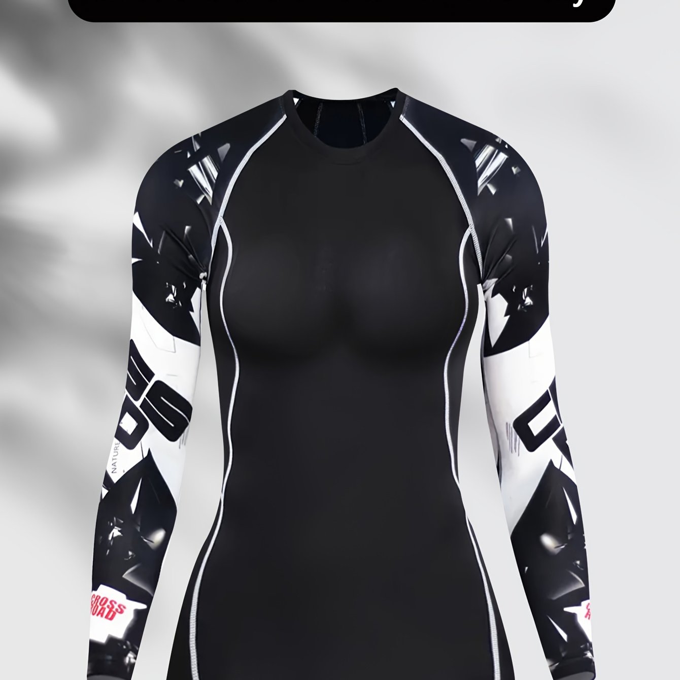 E-shop Damen Langarm Quick- T-Shirt – Skinny Fit Hoch-elastisches Kompressions-Oberteil mit Zufallsdruck (Geeignet für Laufen, Radfahren, Fitness) –