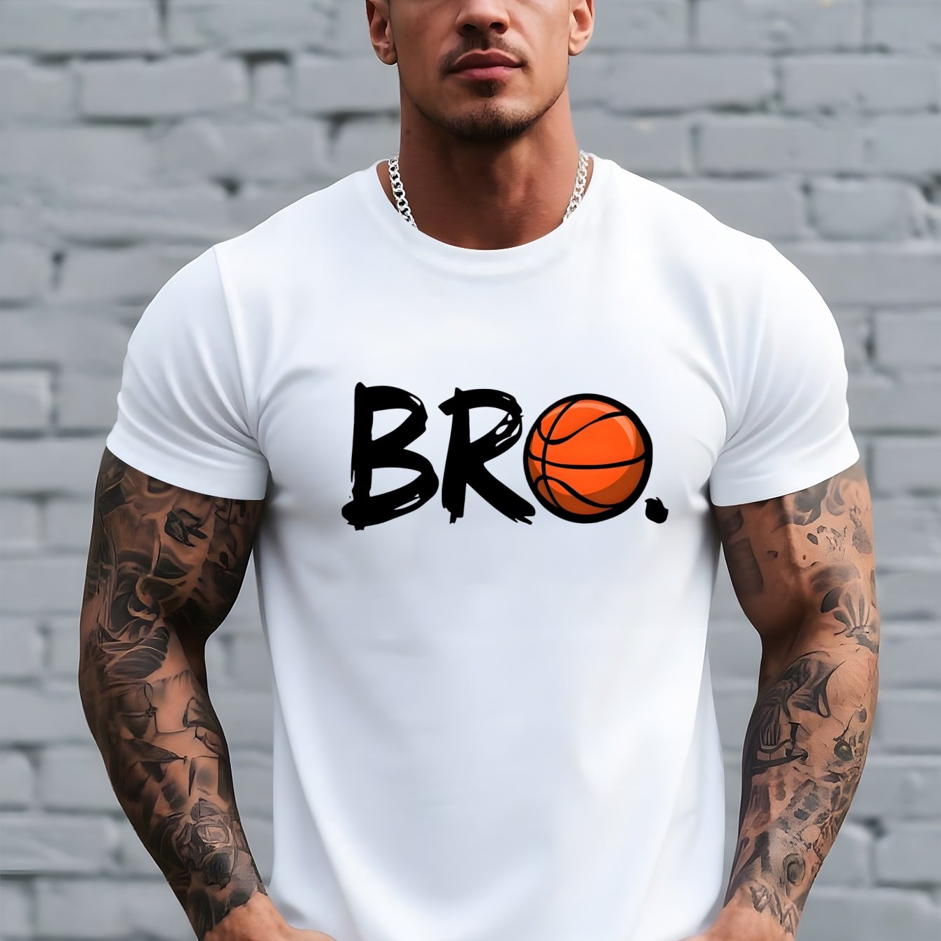 TEMU Camiseta de Hombre y Unisex con Estampado BRO - Manga Corta, Cuello , Tejido de Punto Lavable a Máquina, Ropa Cómoda para Gimnasio, Exteriores y