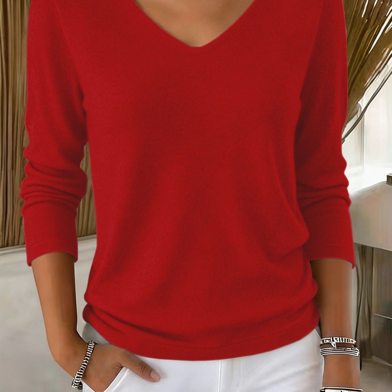 TEMU Women' V-neck Sweater - Soft Suitable For Body Types, Machine Washable V-neck Sweater -compatible For Casual Office Wear, Spring Summer Fall