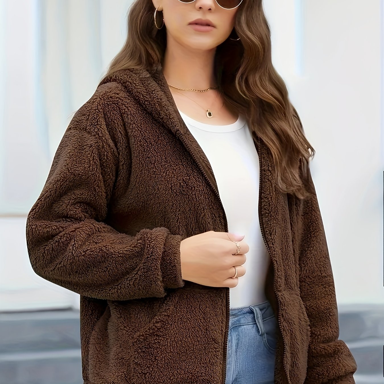 E-shop Casual Einfarbige Jacke mit , Reißverschluss vorne, geeignet für Herbst/Winter, weiche Oberbekleidung