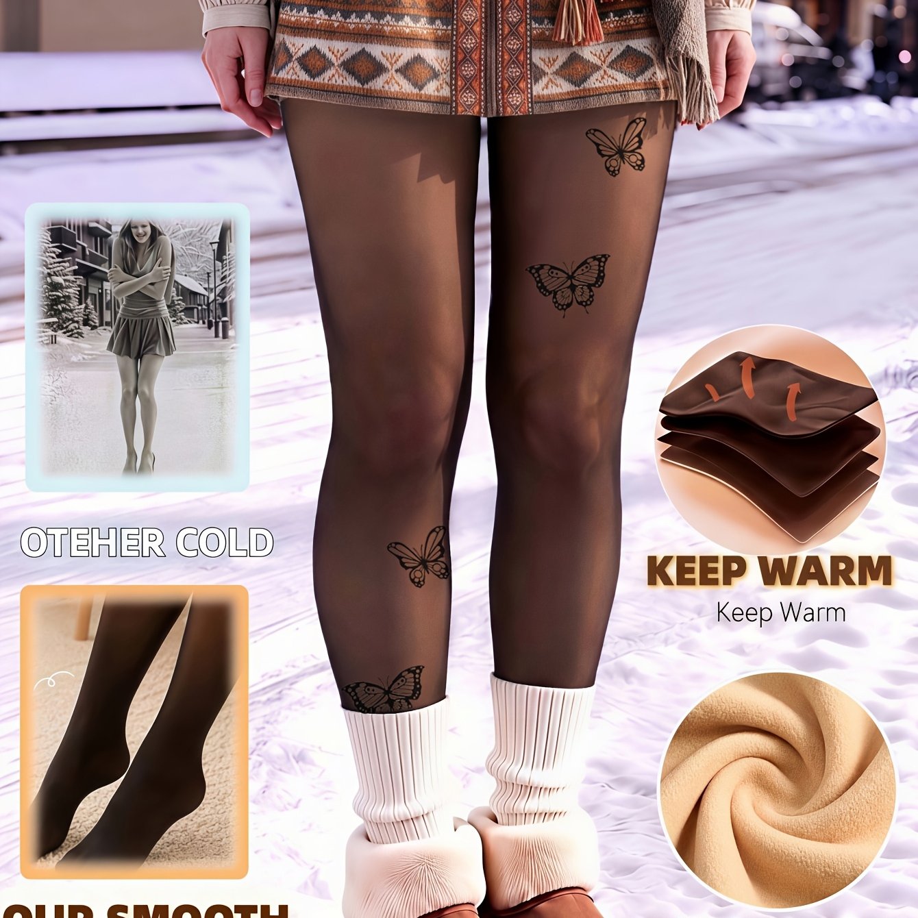 TEMU 1 pc Leggings Femme Taille Haute Imprimé Papillon Doublure , Leggings Thermiques Très Extensibles, Leggings Chauds Élégants avec Ambiance Rétro