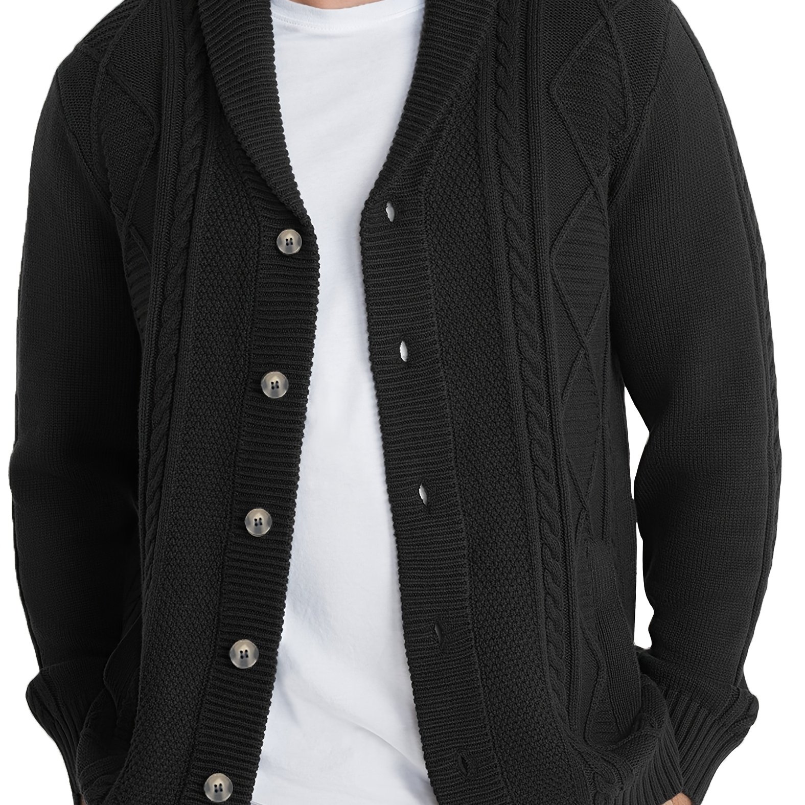 Men's Relaxed Long-sleeve Cardigan With A Shawl Collar, Buttons, And Pockets