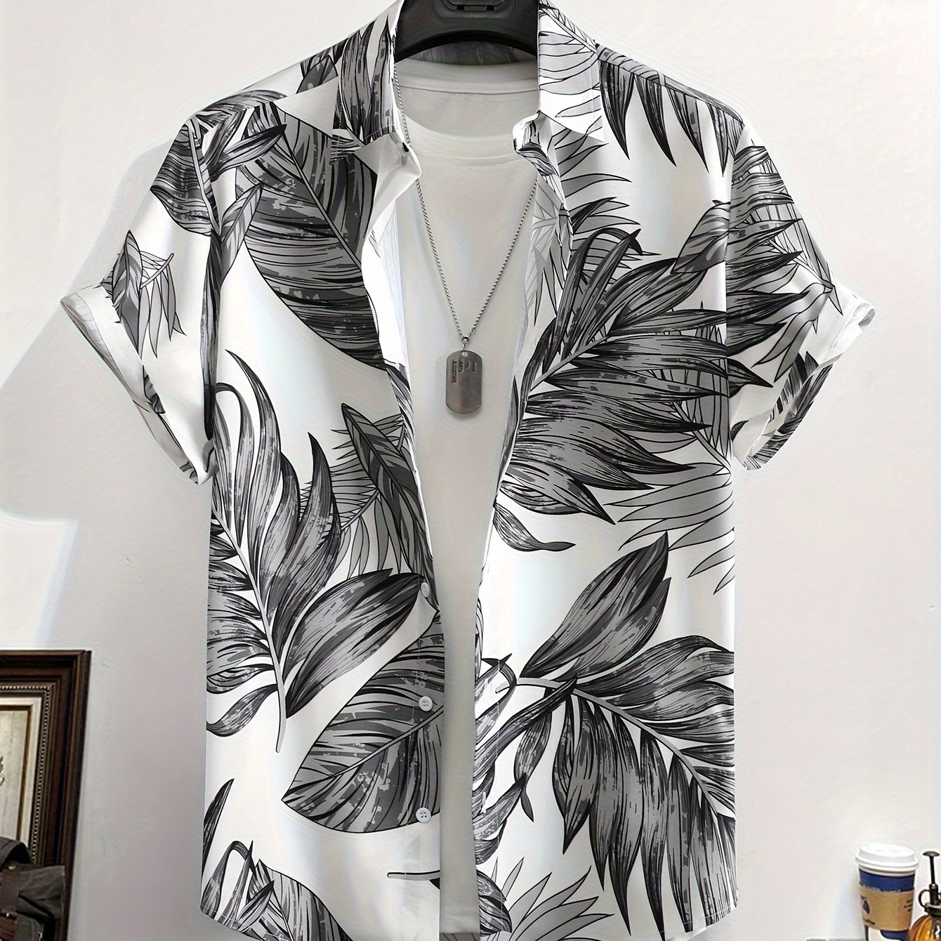 TEMU Fashionable And Comfortable Men's Tropical Print Short Sleeve Shirt, Ideal For Vacation Beach Outdoor Casual Wear