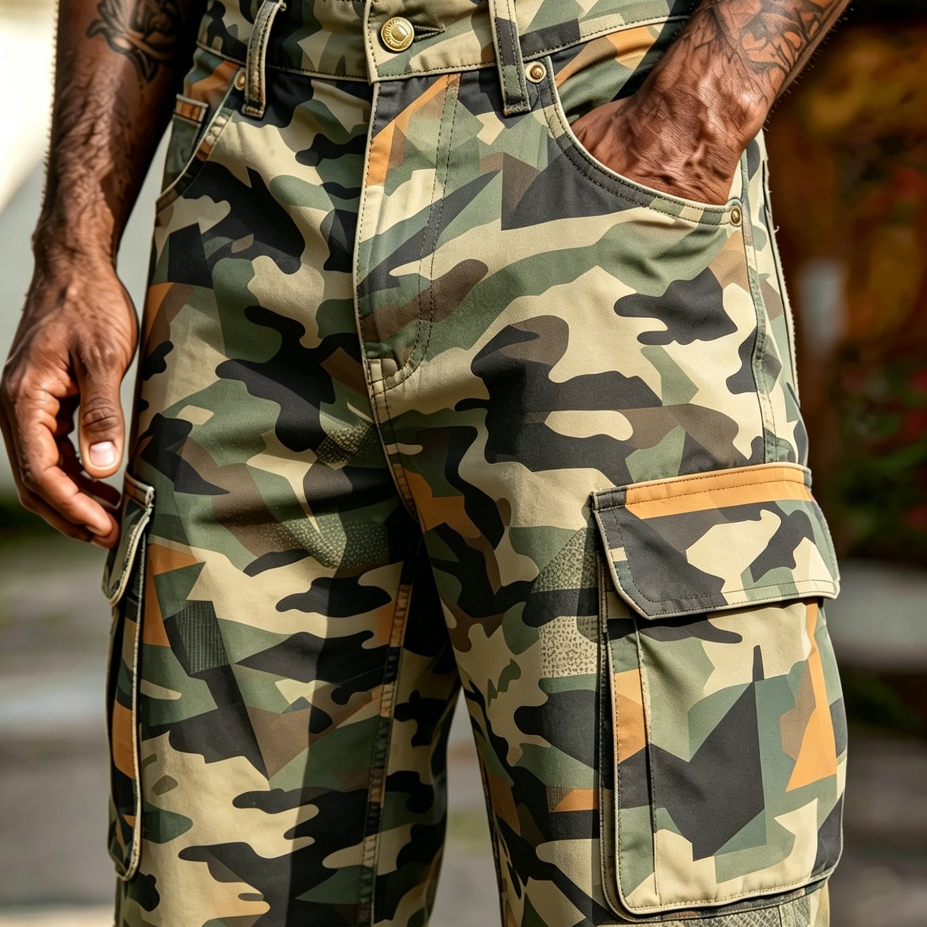 Image of Plus Sizemen's Printed Non-denim Shorts With Pockets; Machine Washable; Suitable For Sports And Casual Wear; Belt Not Included, Plus Size