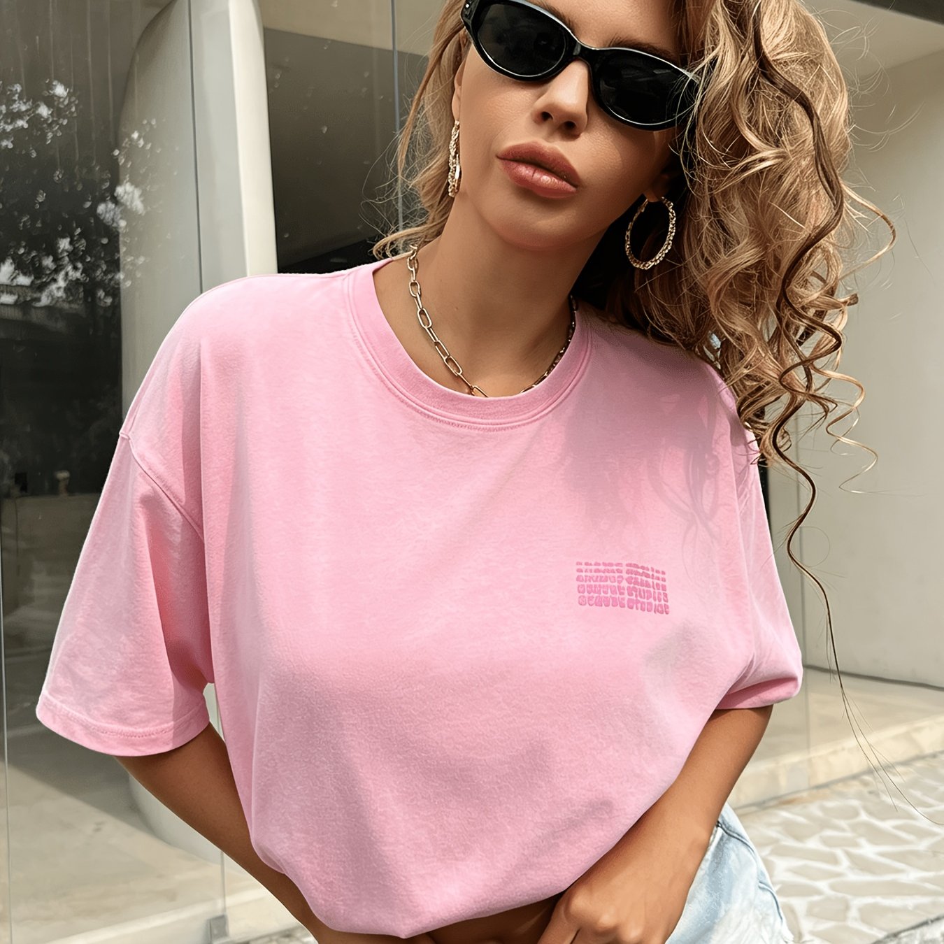 Women's Ribbed 100% T-shirt With Snowflake Print Design, /summer College-style Women's, Soft, Breathable, Drapey, Brushed-effect Women's Short-sleeve Top