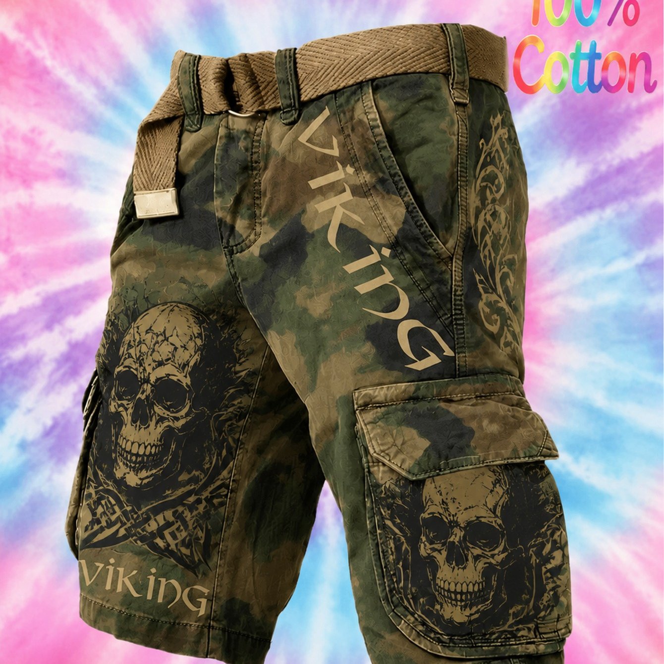 Image of 2026 Mens Fashion Cotton Work Trousers (beltless) - Casual Versatile Mens Casual Trousers Outfit With Vibrant Skull Design And Stylish Camo Print For Casual Attire