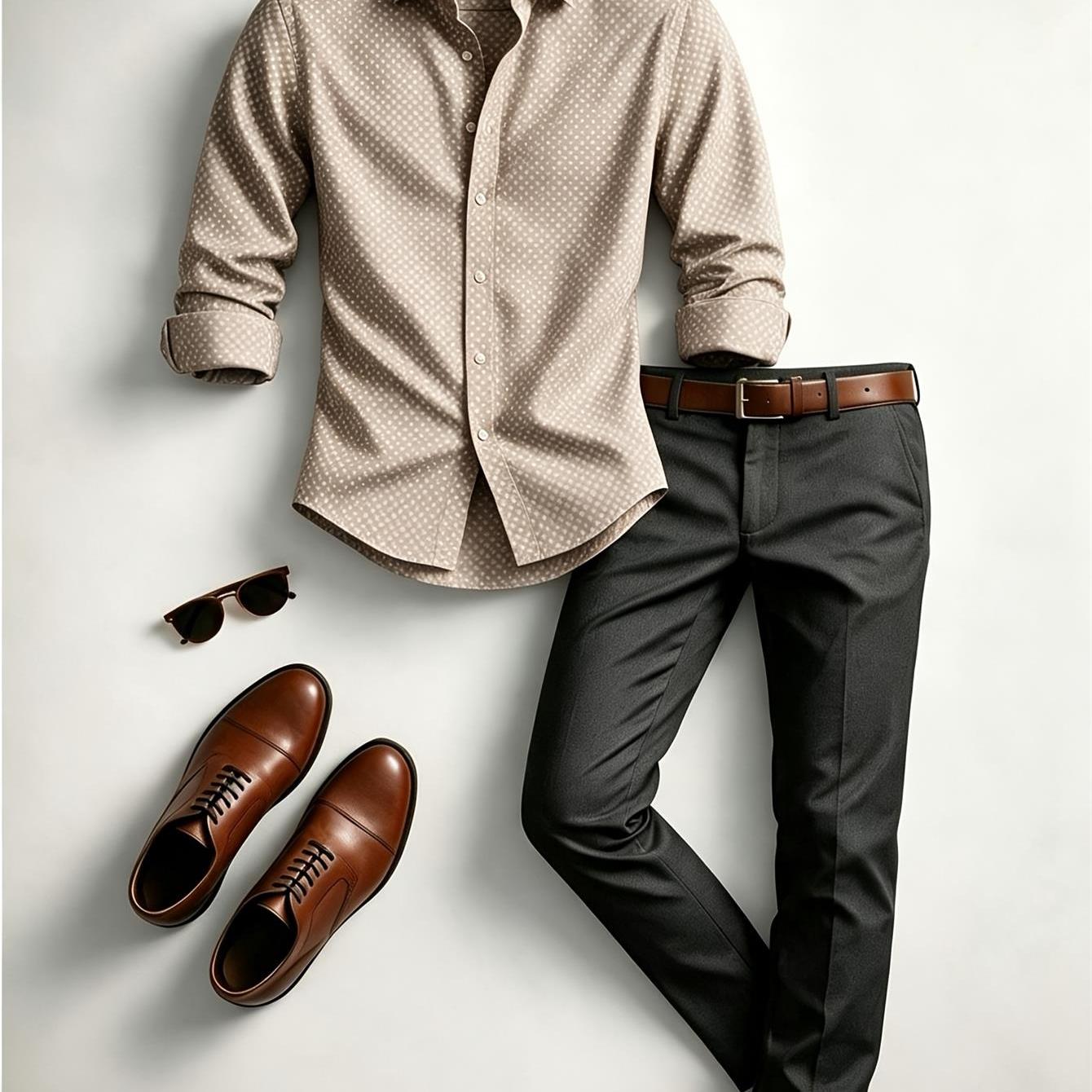 TEMU Conjunto de camisa estampada para hombre 2026, de negocios y ocio, top de larga y pantalón , transpirable y , versátil para ir al trabajo,