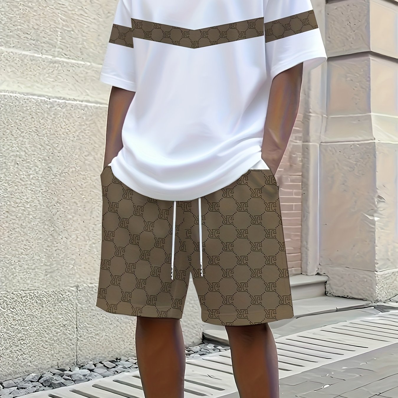 TEMU Nouveau Ensemble Sportif d'Été pour Hommes à Manches Courtes + Poche à Cordon, Respirant et , Idéal pour les Activités Air et les Réunions