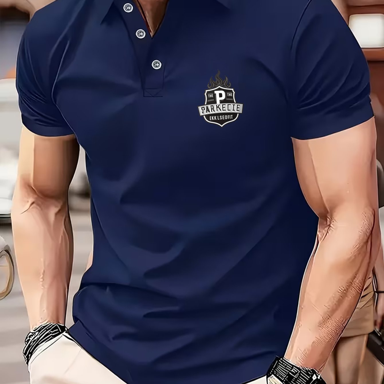 Image of Men's Cotton Blend Shirt With Logo -front Collar Collar Suitable For Golf & Casual Wear, Machine Washable Collar, Spring Summer Outfits Gift For Sports Fashion Enthusiasts