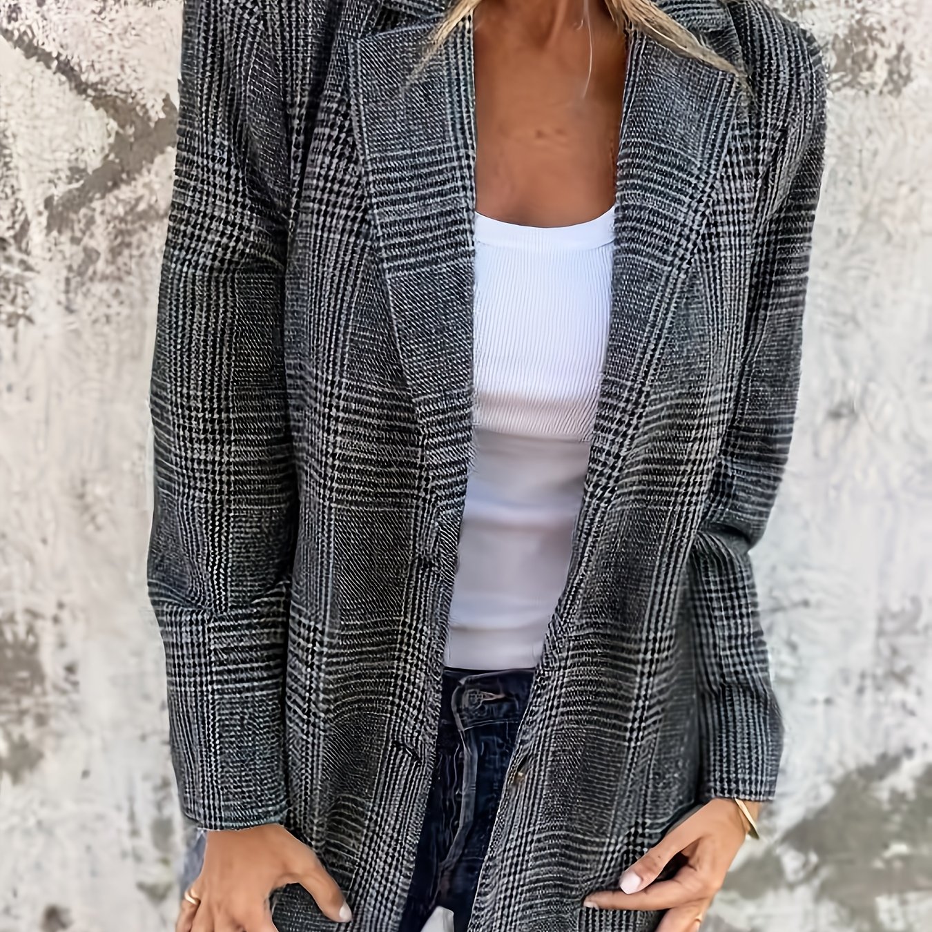 E-shop Modischer Vintage-Karo-Blazer | Einreihig, lange Ärmel, halbe Knopfleiste, eleganter Stil, geeignet für Business, Büro und im Herbst/Winter