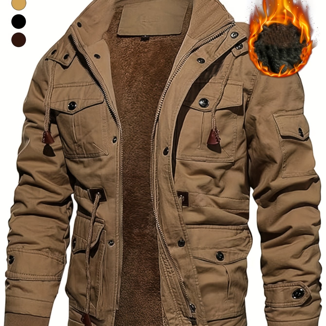 Men's Thickened Mid-Length Jacket with Hood for Winter