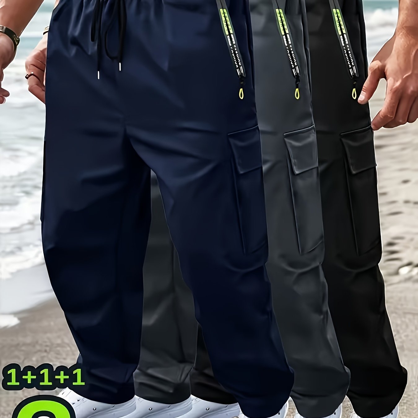 TEMU 3pcs Set, Men's Casual Sportswear - Men's Casual Sportswear Cargo Pants - Multi-functional - 4 Pockets - Suitable For - Solid Color - Suitable