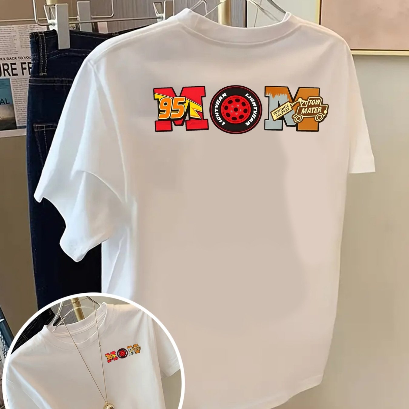 TEMU Front And Back Shortsleeve Tshirt Racing 95, Tire Fashion Print Women's Spring And Summer Trendy Print Tshirt, Fashionable And Trendy Item