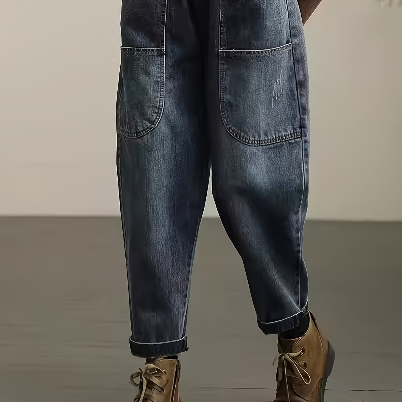 TEMU レトロ カジュアルデニム レディースパンツ シンプル ルーズ 万能ハーレムパンツ 高級 肌に優しい 通勤用 ストレートレッグ 紐タイプパンツ