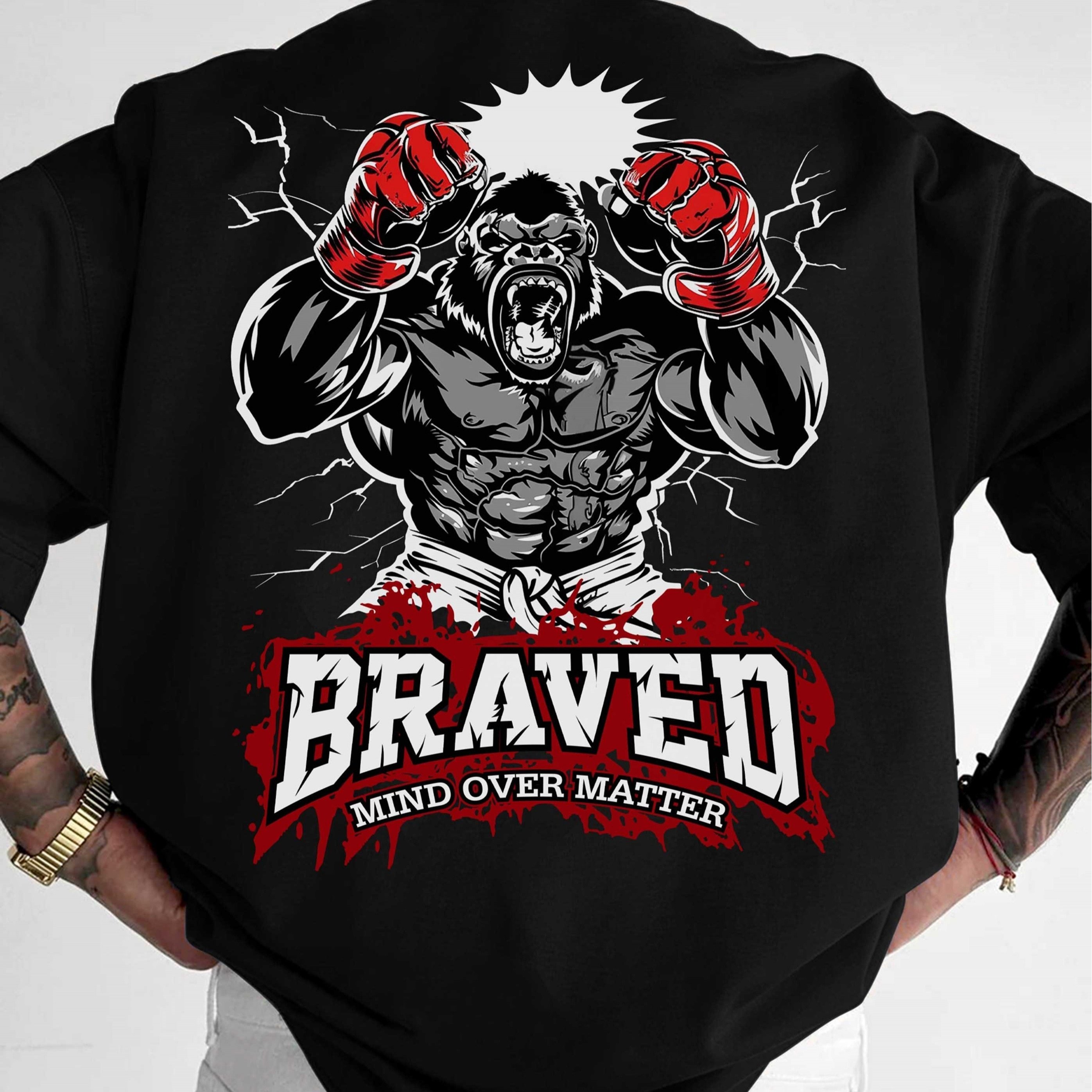TEMU Men's Loose-fitting Round Neck Short-sleeve T-shirt With A Large Print Of A Gorilla Boxer On The Back, Plus Size