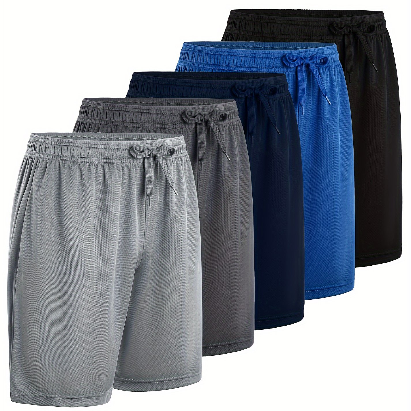 5pcs Men's Athletic Shorts With Drawstring And Pockets In Solid Color, Lightweight And Comfortable For Summer Sports And Fitness