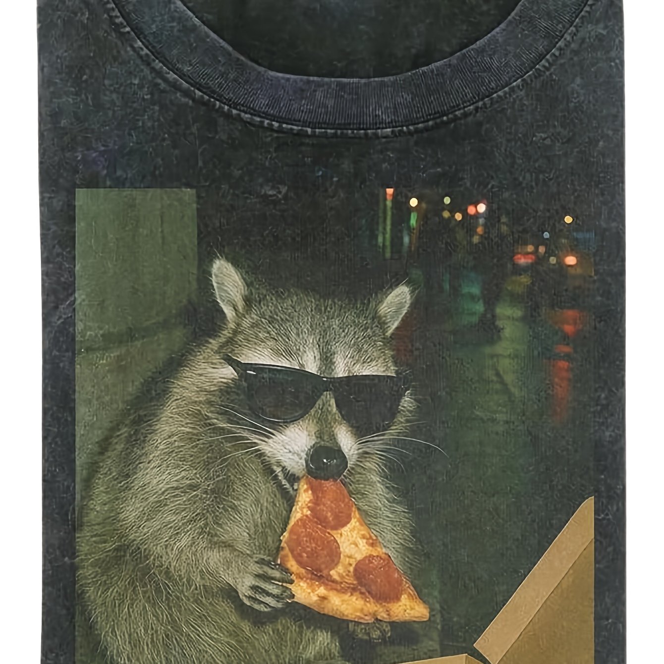 Image of Funny Raccoon Eating Pizza Shirt | Animal Meme Graphic Tee, Casual Crew Neck, Stretch Fabric, Regular Fit, Perfect For Men And Women, Print
