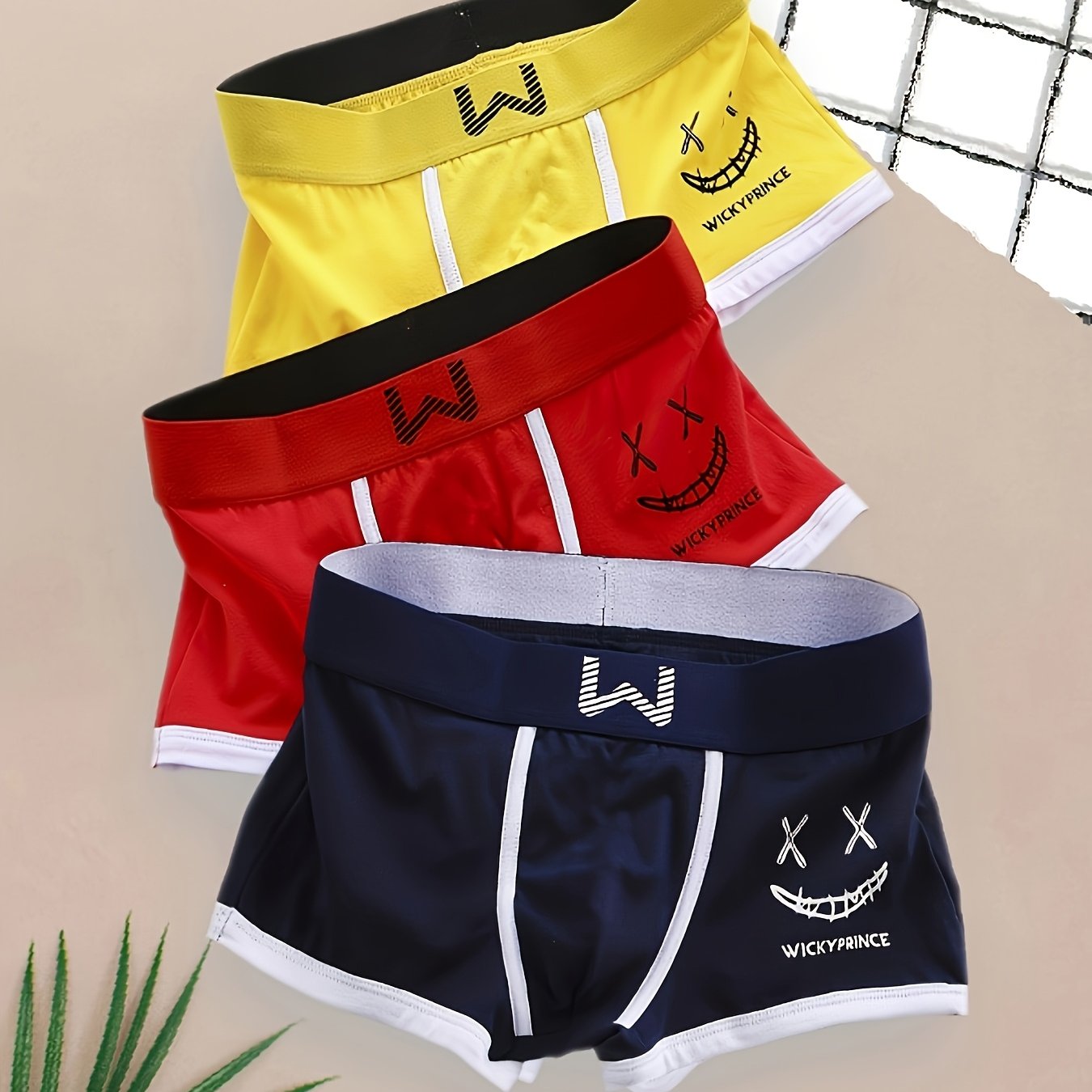 Image of 3-pack Men's Underwear: 1 Red, 1 Yellow, 1 Royal Blue / 1 Red, 1 Blue, 1 Black / 1 Black, 1 Green, 1 Gray - Slim Fit, National Trend, Boxer Briefs, Base Layer, Sporty, Minimalist