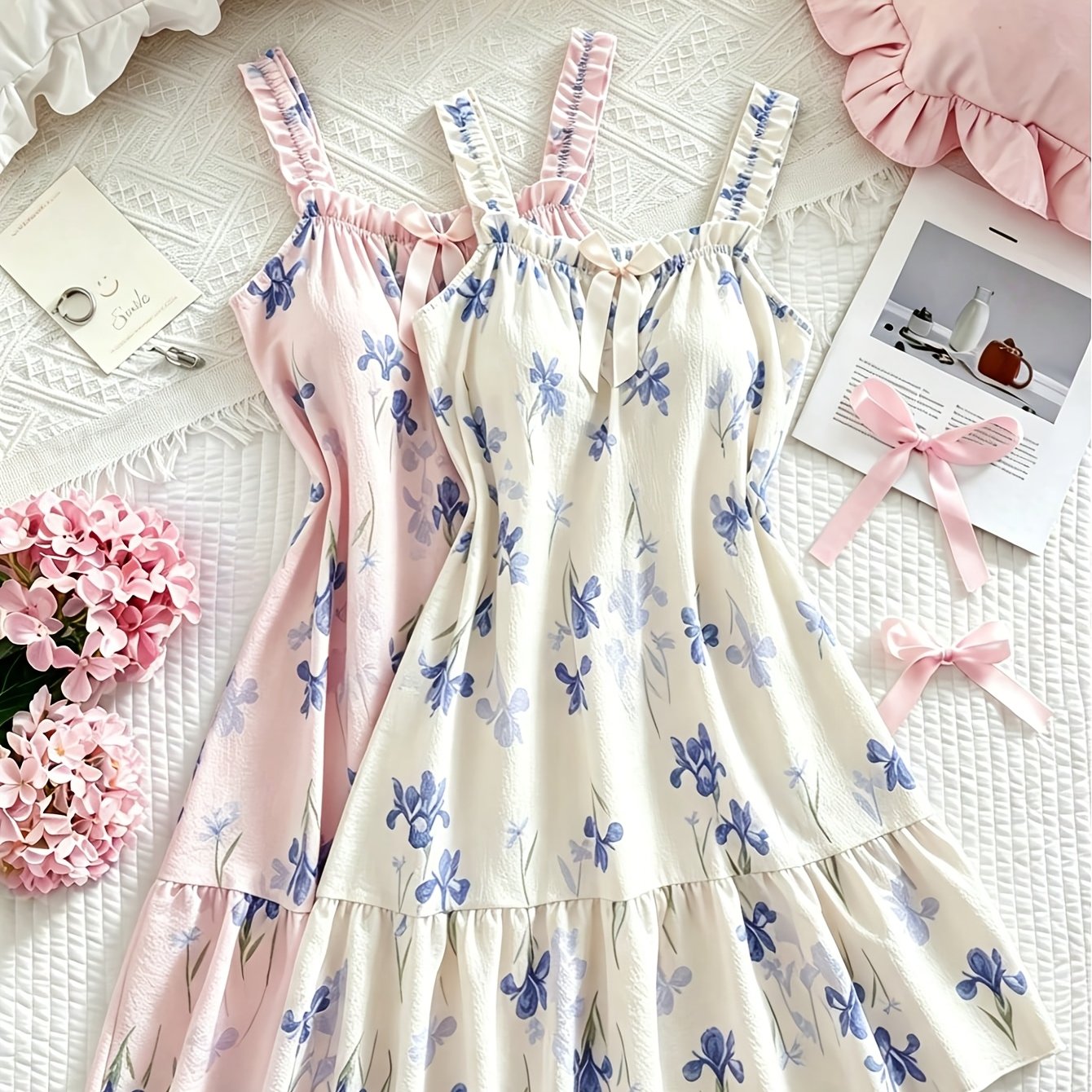 TEMU 2pcs Women's Floral Print Sleeveless Set, Soft Straps And , Lightweight Breathable Summer Loungewear