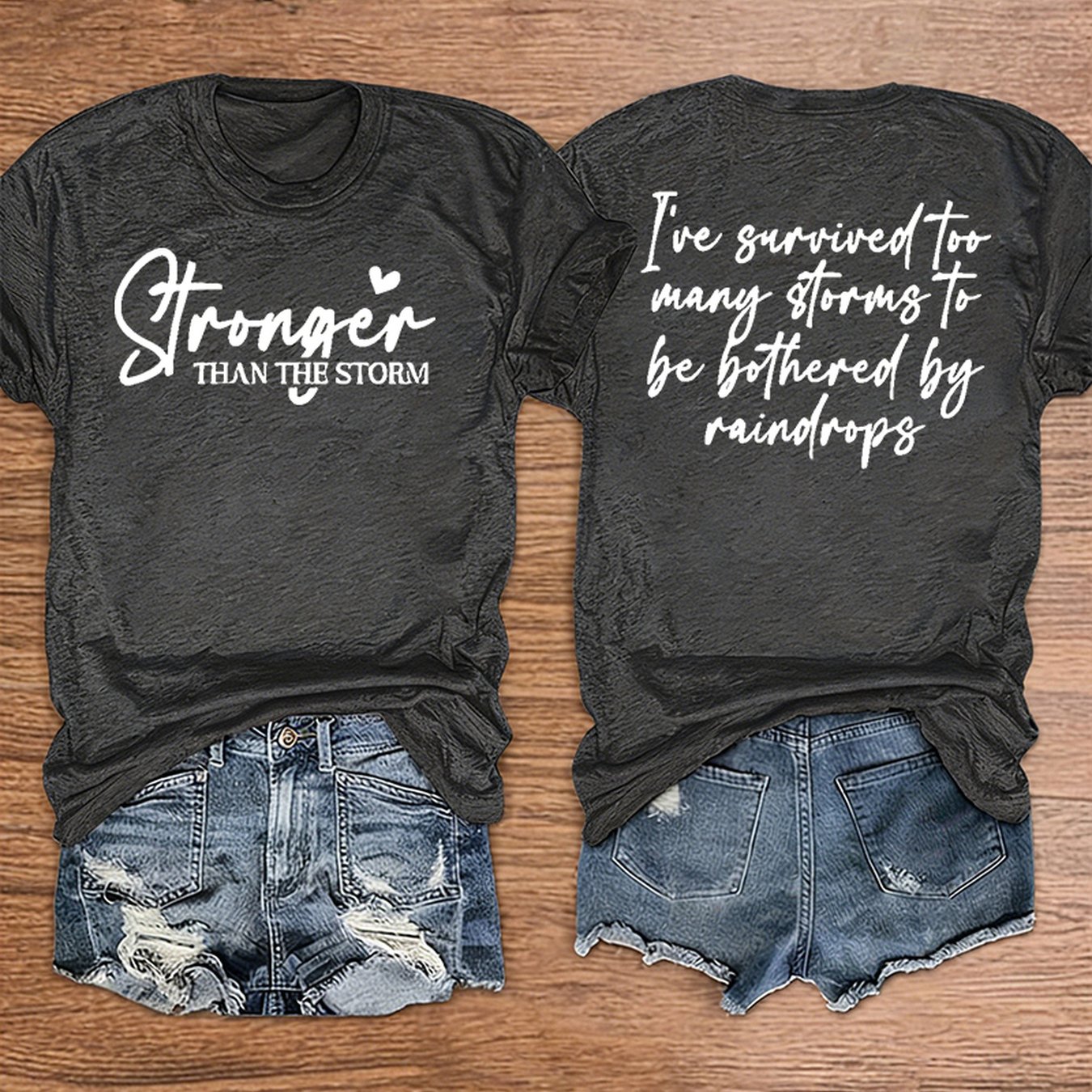 TEMU Women'-sided Print Crew Neck T-shirt, "stronger Than " Inspirational Quote Graphic Tee, Casual Summer Top, Soft Lightweight Shirt For Women,