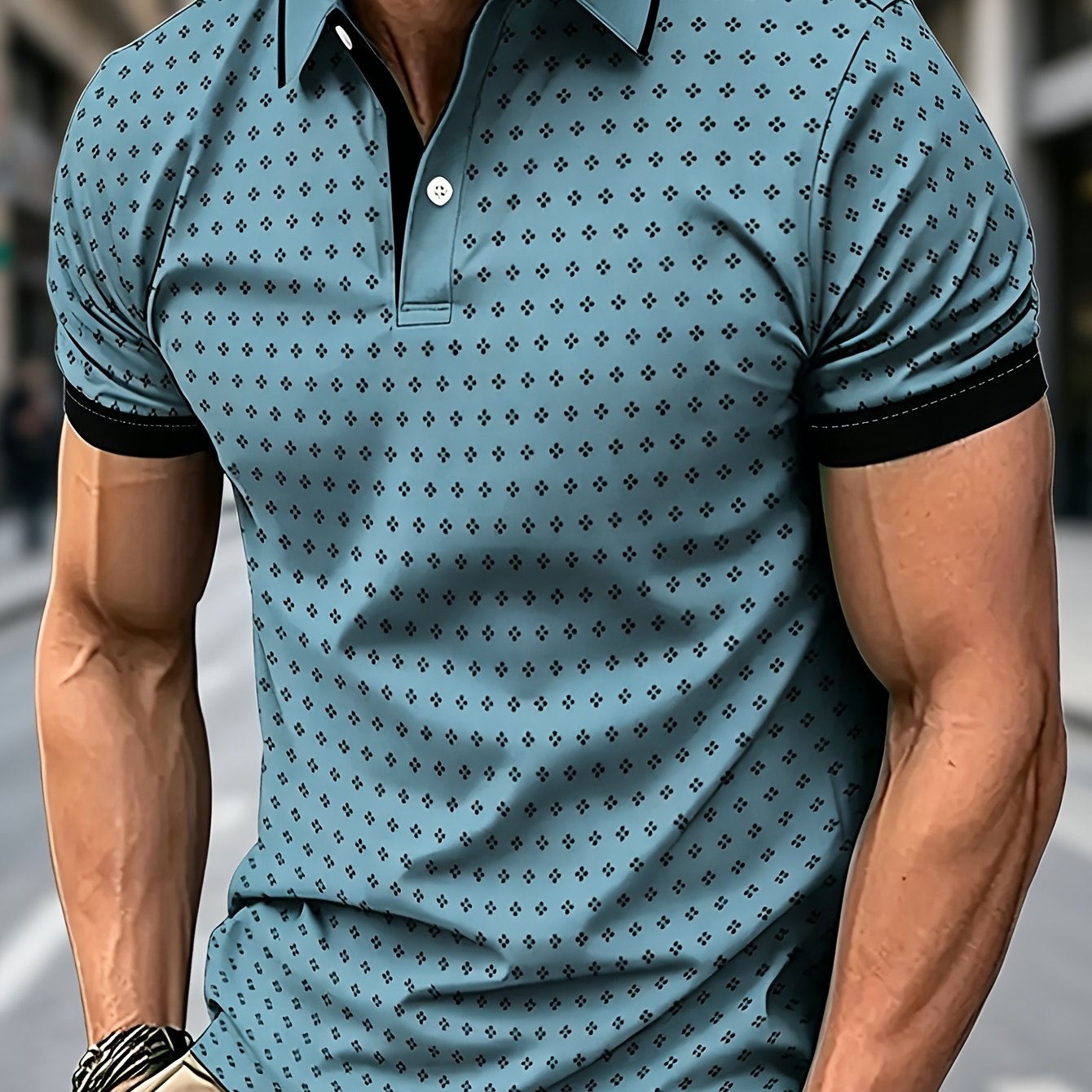 E-shop Sommerliche Mode Grün Farbblock Trim Herren POLO Shirt Kurzarm, Bequem und Atmungsaktiv, Geeignet für Verschiedene Anlässe, wie Tägliche Reisen,