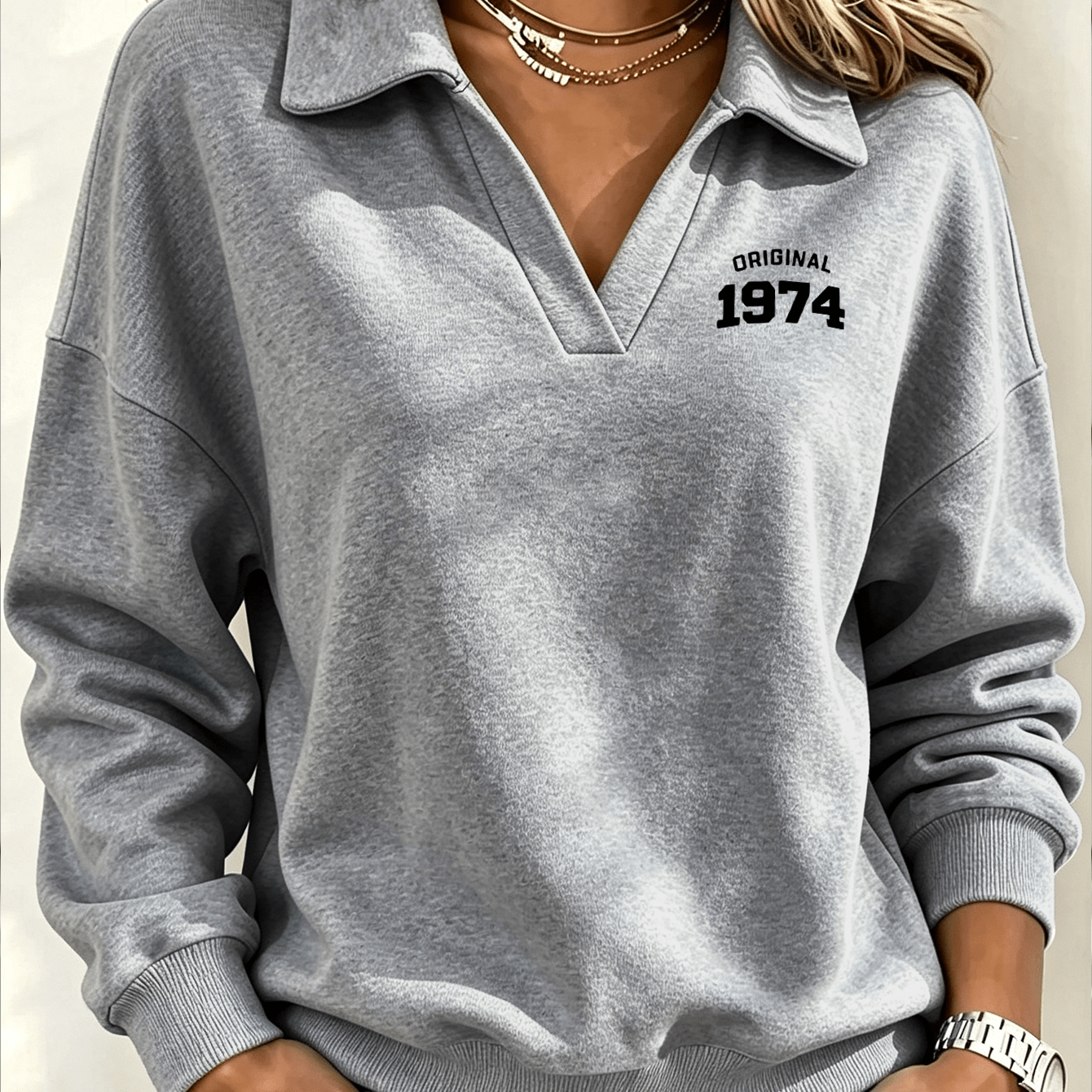 TEMU Art Letter Print Pattern Women's Lapel Shirt Sweatshirt - Y2k - Fashion Casual Athletic Long Sleeve Pullover Top For Autumn/winter Fleece