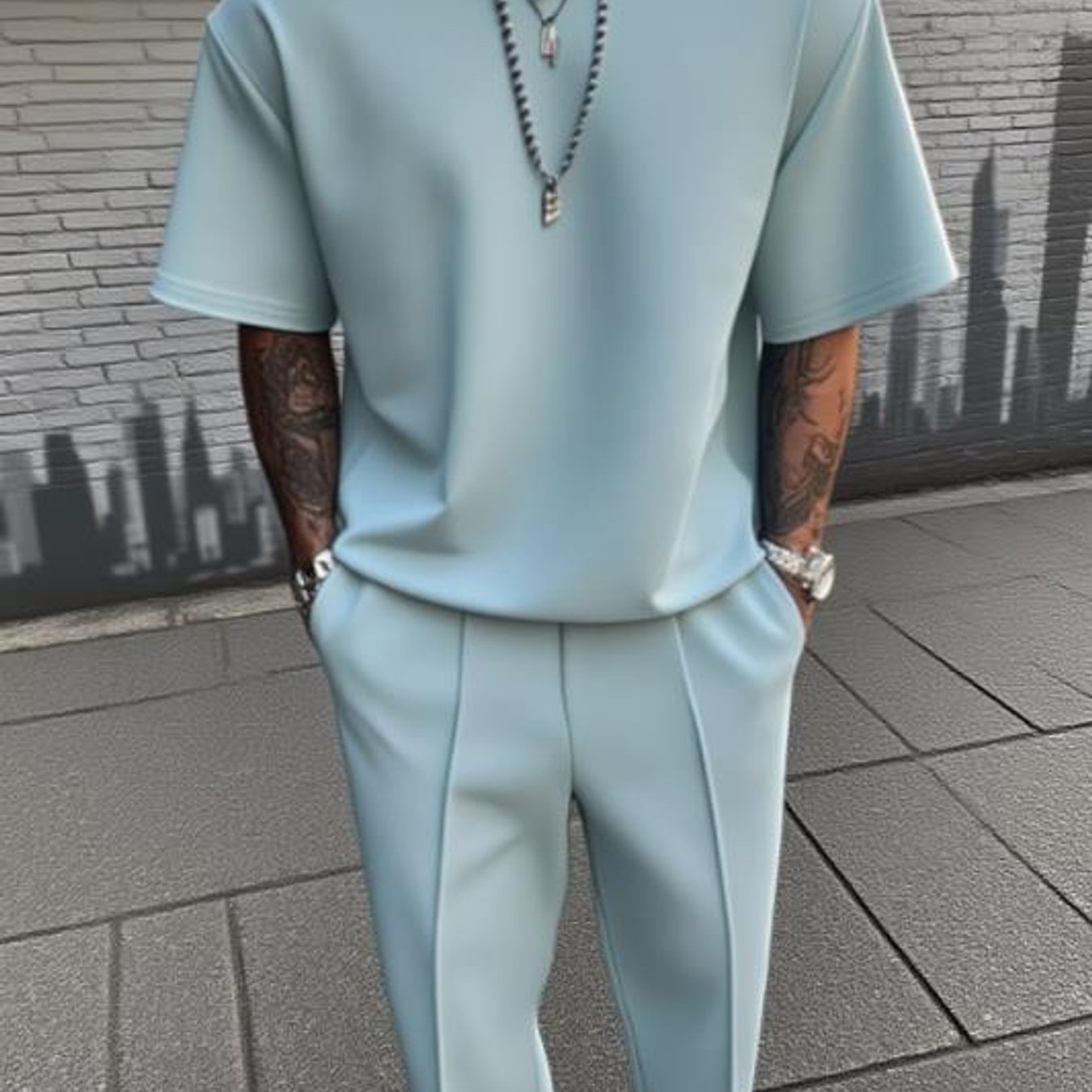 Urban Fashion Accent Men's Casual Outfit Short Sleeve And Pants Two-piece Streetwear Set Men's Clothing Trendy Daily Wear Weekend Wear Birthday Gift For Boyfriend Fashion Gift For Men, Plus Size