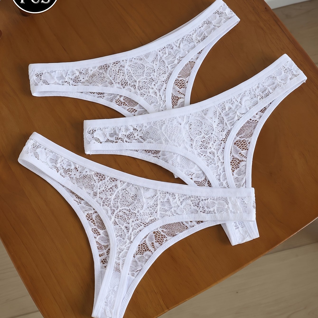 TEMU Ensemble 3 culottes en dentelle blanche pour femmes, taille basse, sexy, détail de nœud , confortables, respirantes et extensibles, tendance