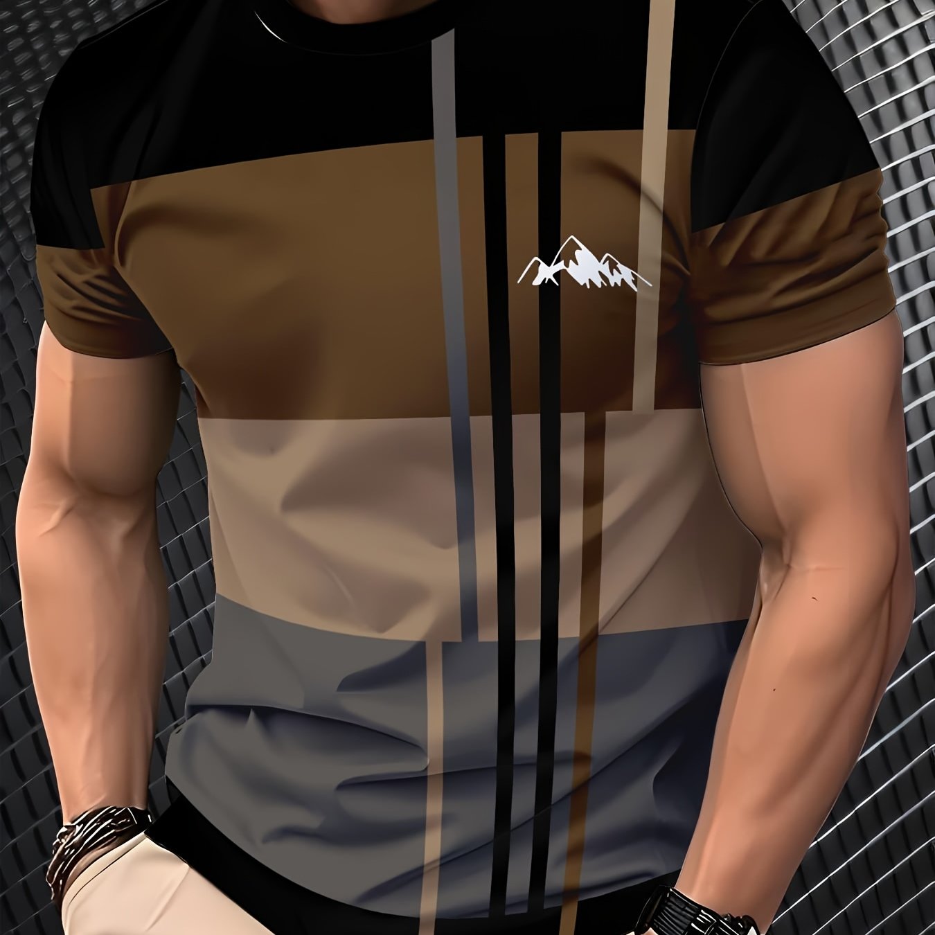 TEMU Men's Digital T-shirt - Casual Sport Men's T-shirt - Printed Sport T-shirt - 100% Polyester T-shirt - Stylish Striped T-shirt