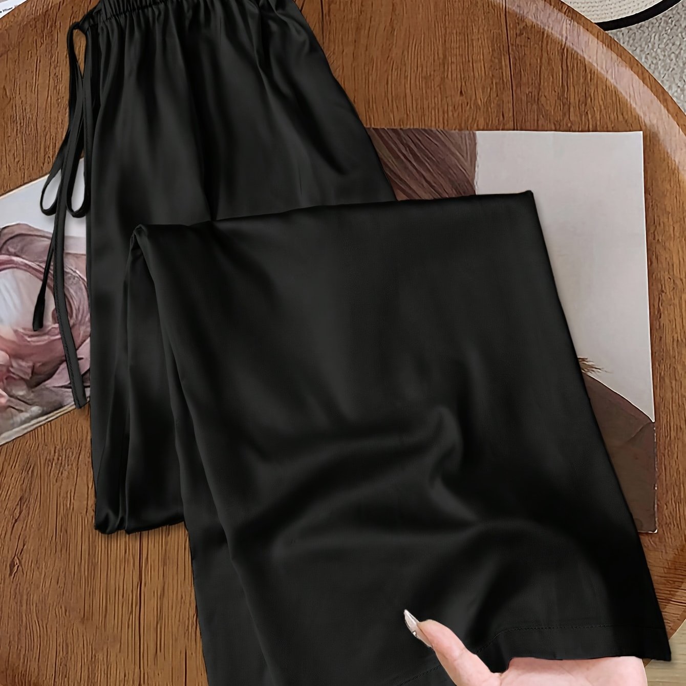 TEMU Plus Size, Women's High-waisted Wide-leg Maxi Pants With Elastic Waist & Drawstring - Lightweight Breathable Floor-sweeping Trousers,