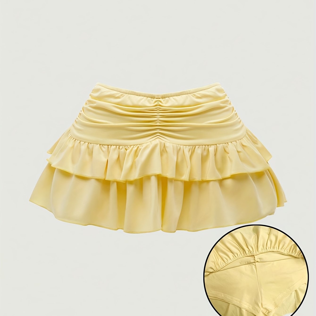 TEMU Mini falda de cintura para mujer, para reuniones de , compras y fiestas. Falda de color liso con volantes y pliegue de estilo , adecuada para